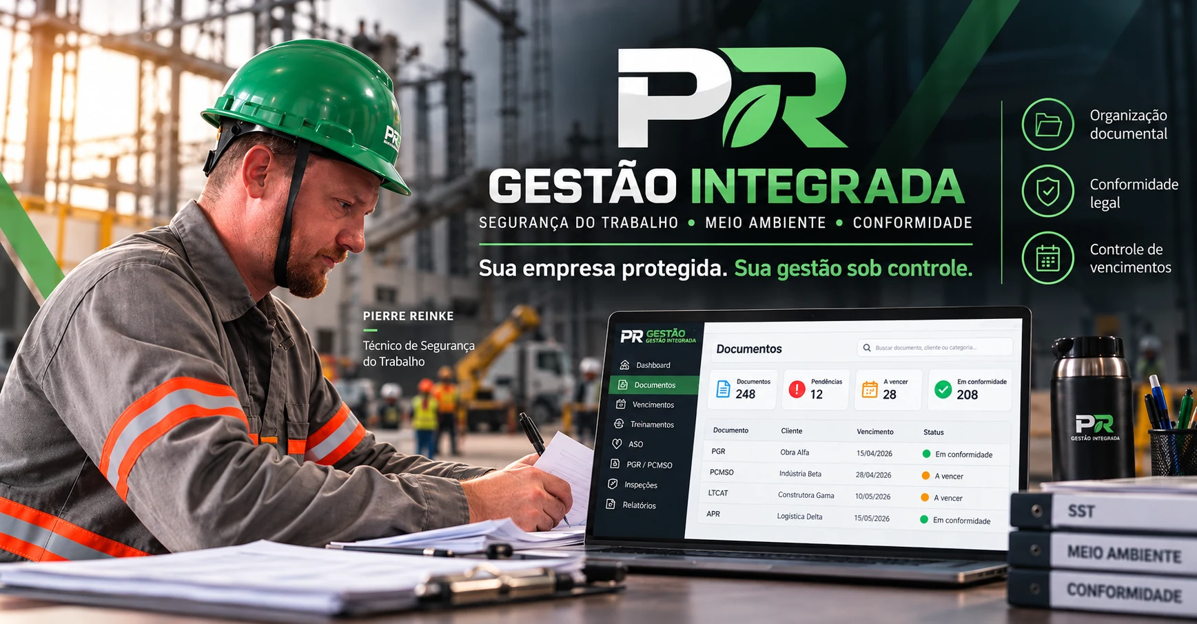 Peça institucional PR Gestão Integrada: segurança do trabalho, meio ambiente e controle documental
