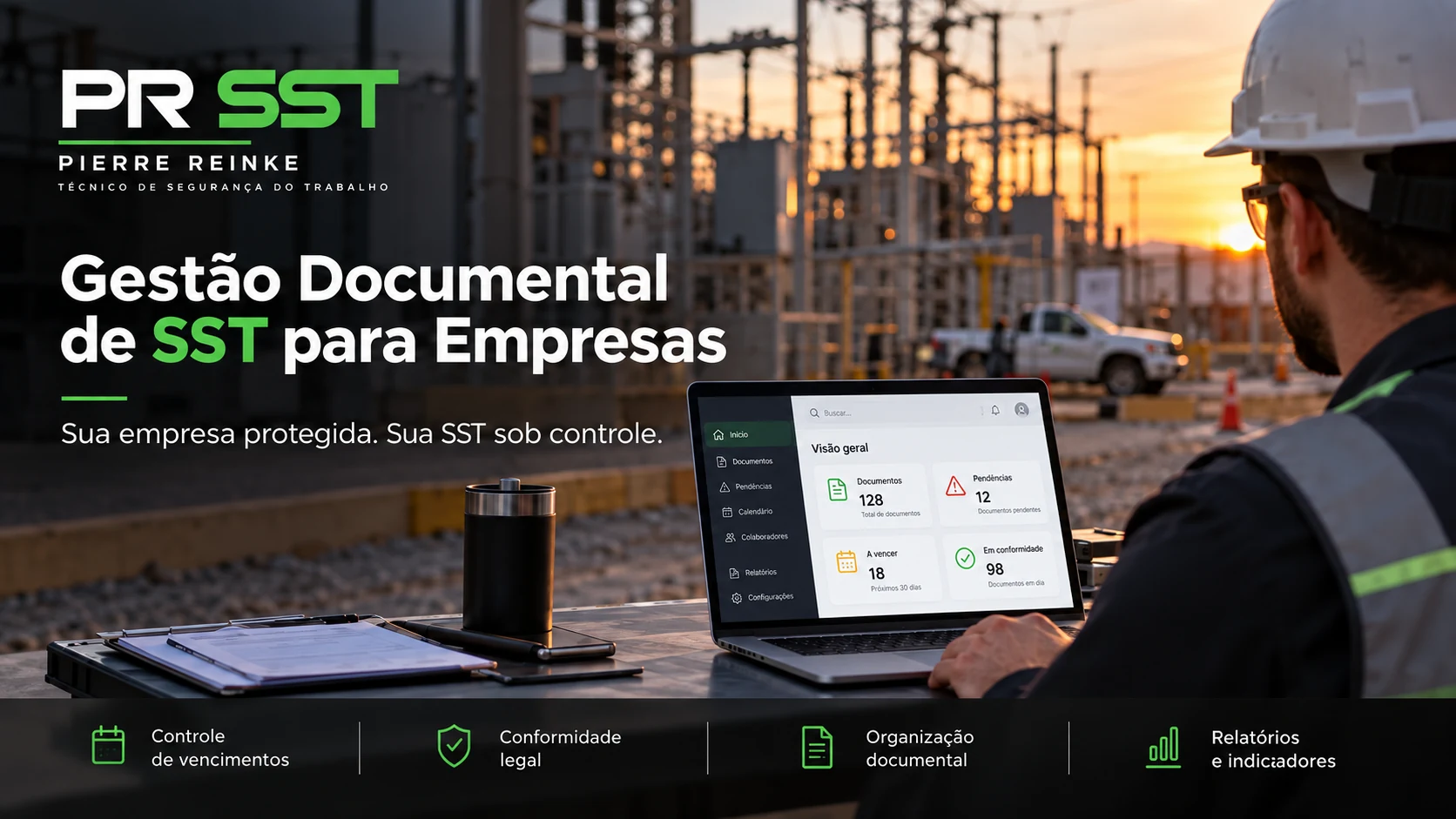 Material visual histórico da origem PR SST, com profissional em subestação